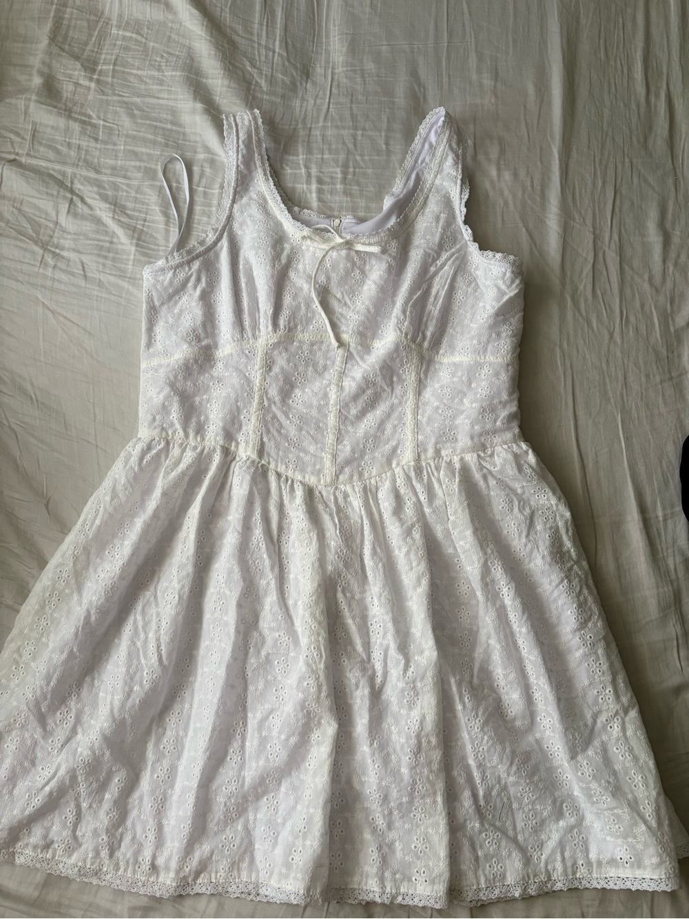 White Eyelet Sundress - Sleeveless Lace Trim
